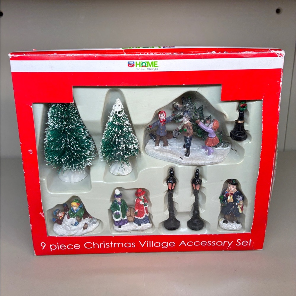 RITE AID Home For The Holidays 9 Piece Christmas Village Accessory Set (1.75" H)